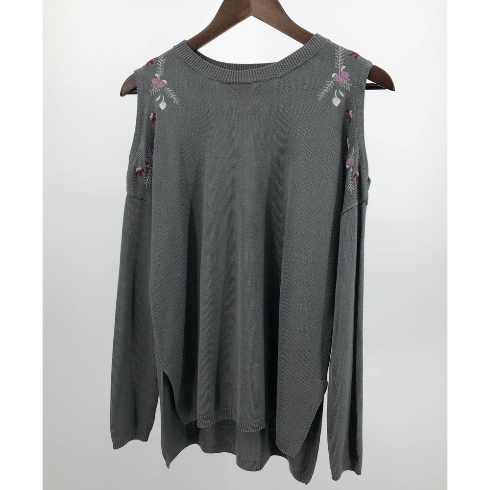 Cato Long Sleeve Gray Peep Shoulder Sweater Sz M